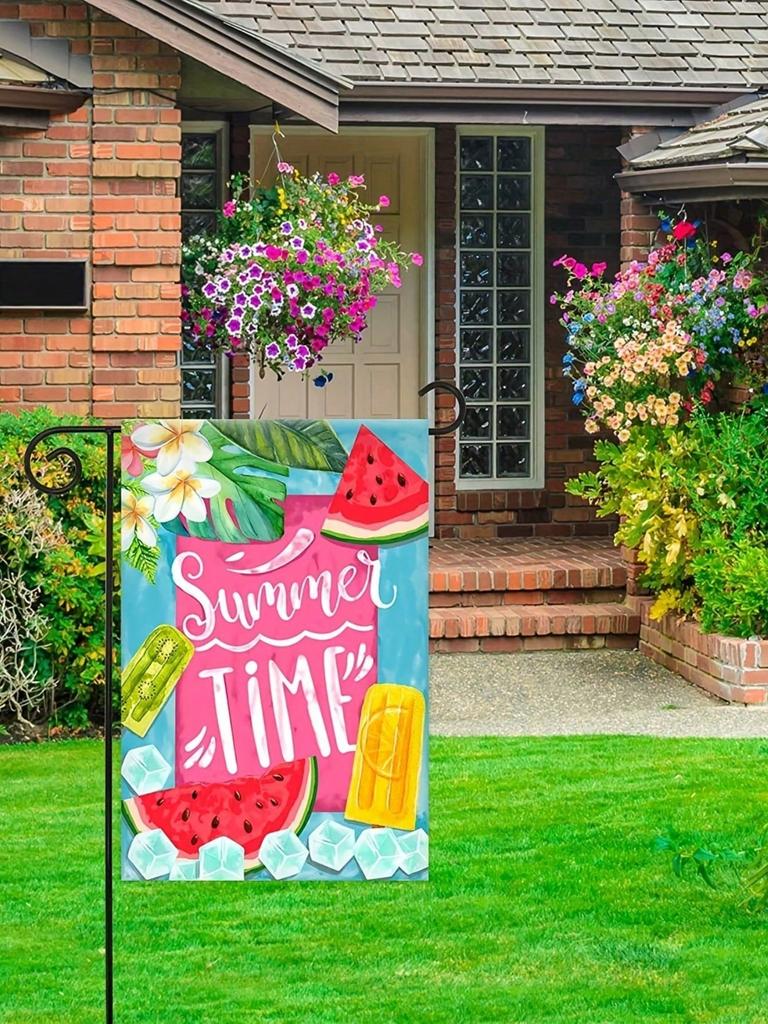 Home Party Outdoor Decoration Supplies Summer Fruit Watermelon Popsicle Garden Flag Outdoor Patio Decoration 1 Pc (Flag Only)
