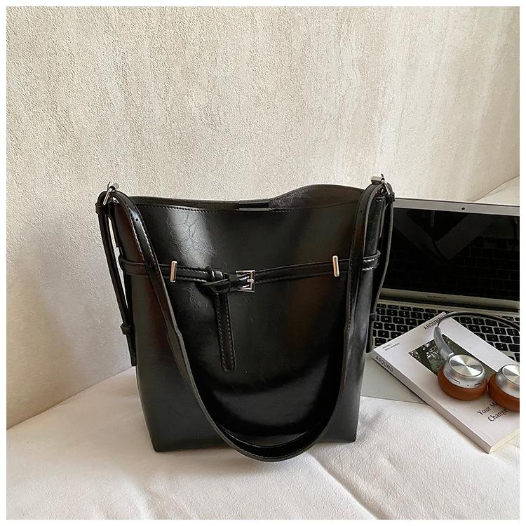 Модная сумка-ведро, сумка через плечо, женская сумка-тоут большой вместимости для поездок на работу, простая повседневная наплечная сумка для поездок на работу чёрный