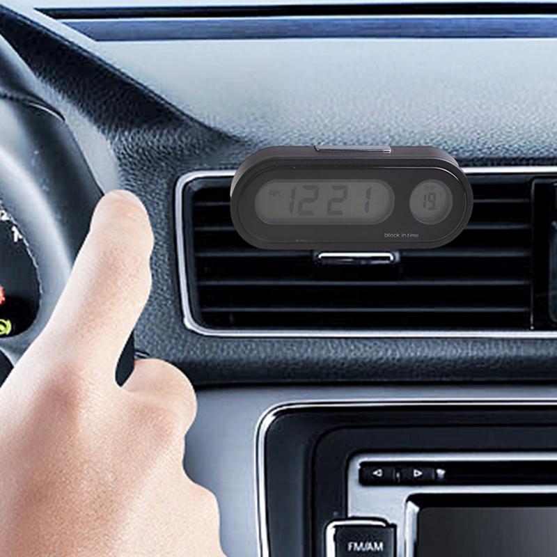 Digitální hodiny do auta 2v1 Hodiny do auta Svítící teploměr Hodinky Lepicí hodinky Měřič zobrazení času Elektronický měřič LED