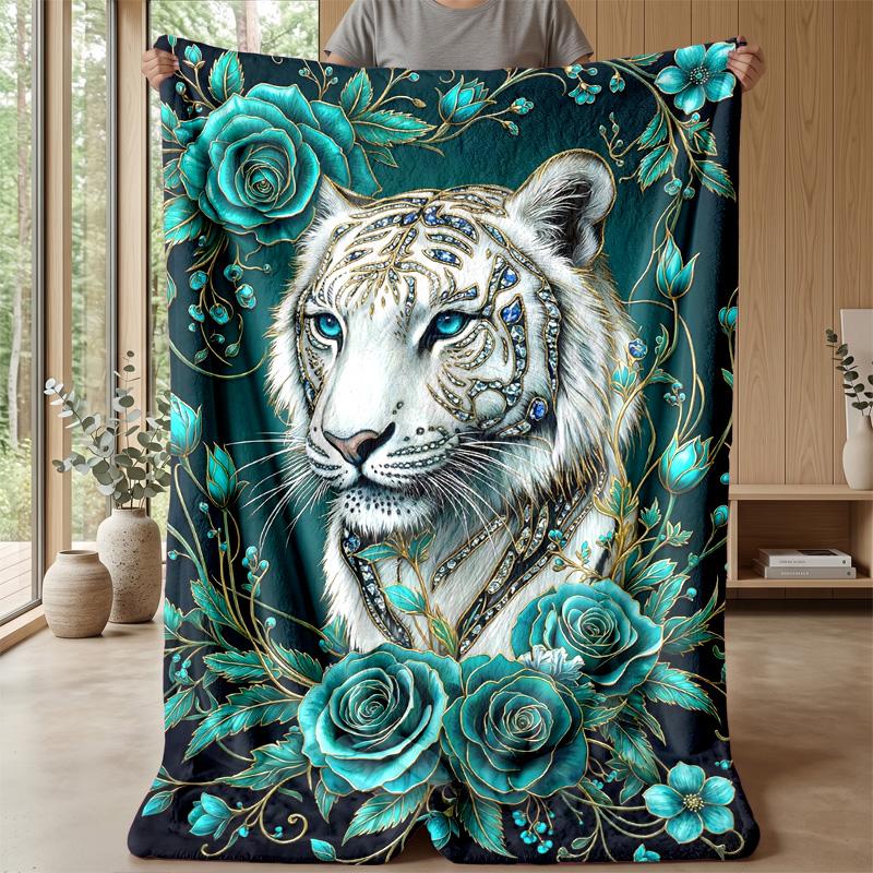 Elegant Tiger Fantasy Theme blanket Lightweight Warm Flannel Blanket Decorative Throw Blanket for Home Decoration