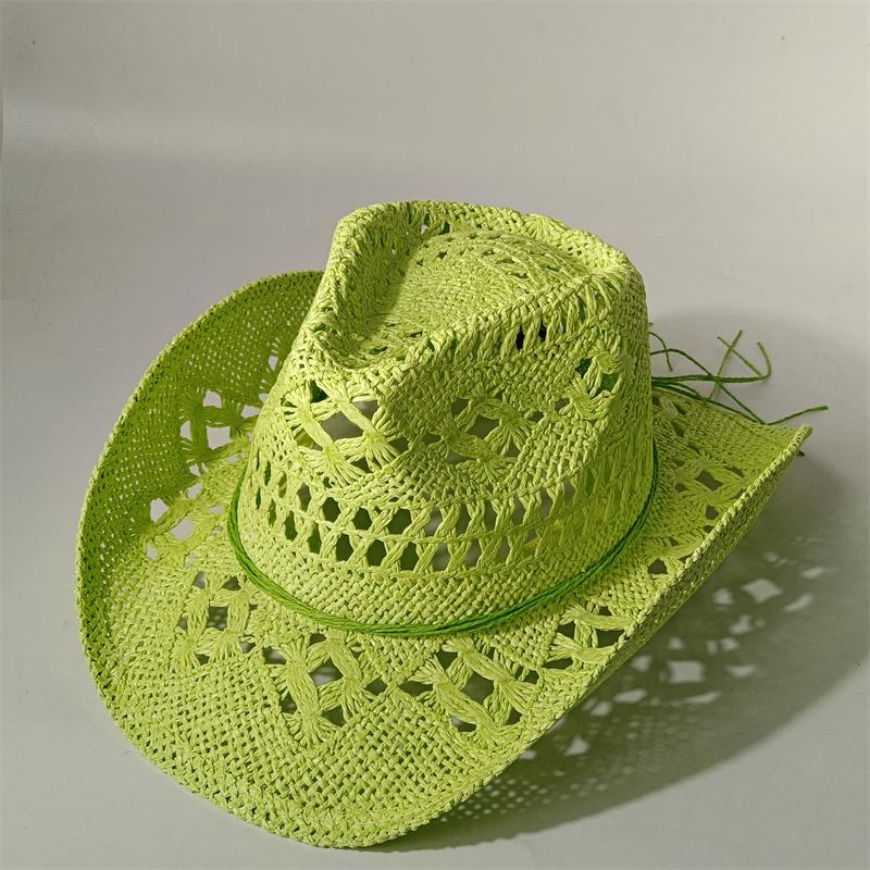 Vintage Summer Beach Bohemian Straw Hat Shell Women Men Western Cowboy Hats Wooden Beads Hollow Out Sun Hat Holiday Cap