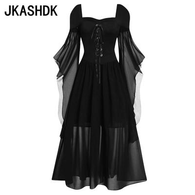 Women's Fashion Spring Fall Solid Color Print 3/4 Sleeves Square Collar High Waist Casual Dresses