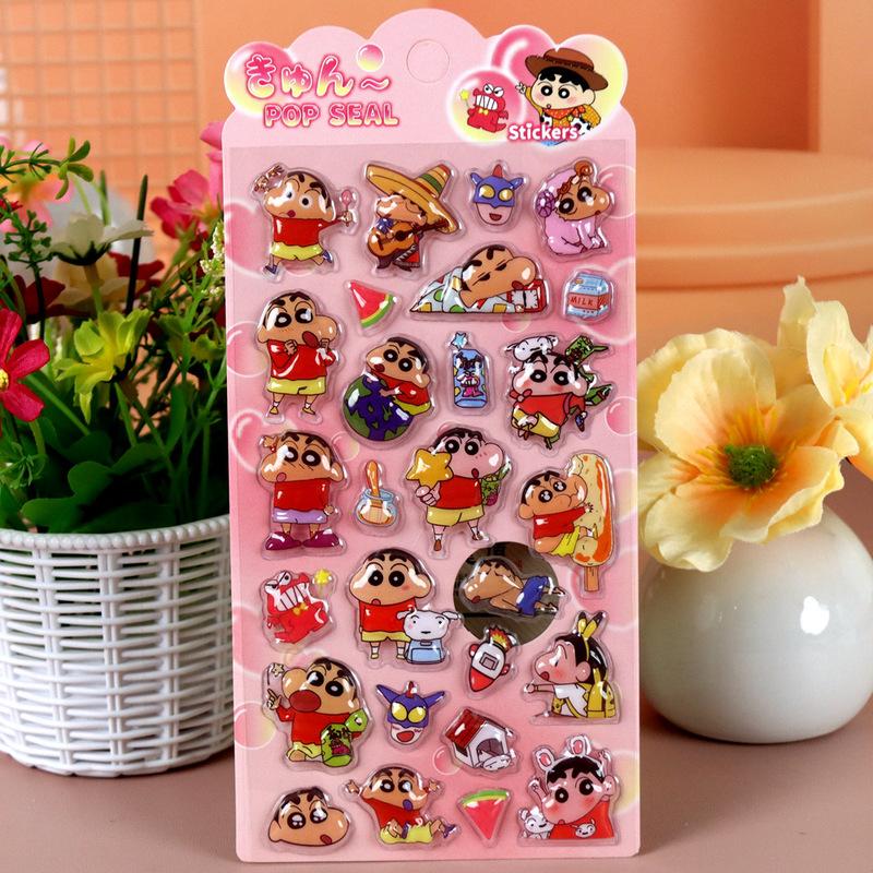4pcs Kawaii Crayon Shin 3d Embossed Stickers Cartoon Diy Mobile Phone Tablet Decoration Anime Stickers Student Account Stickers