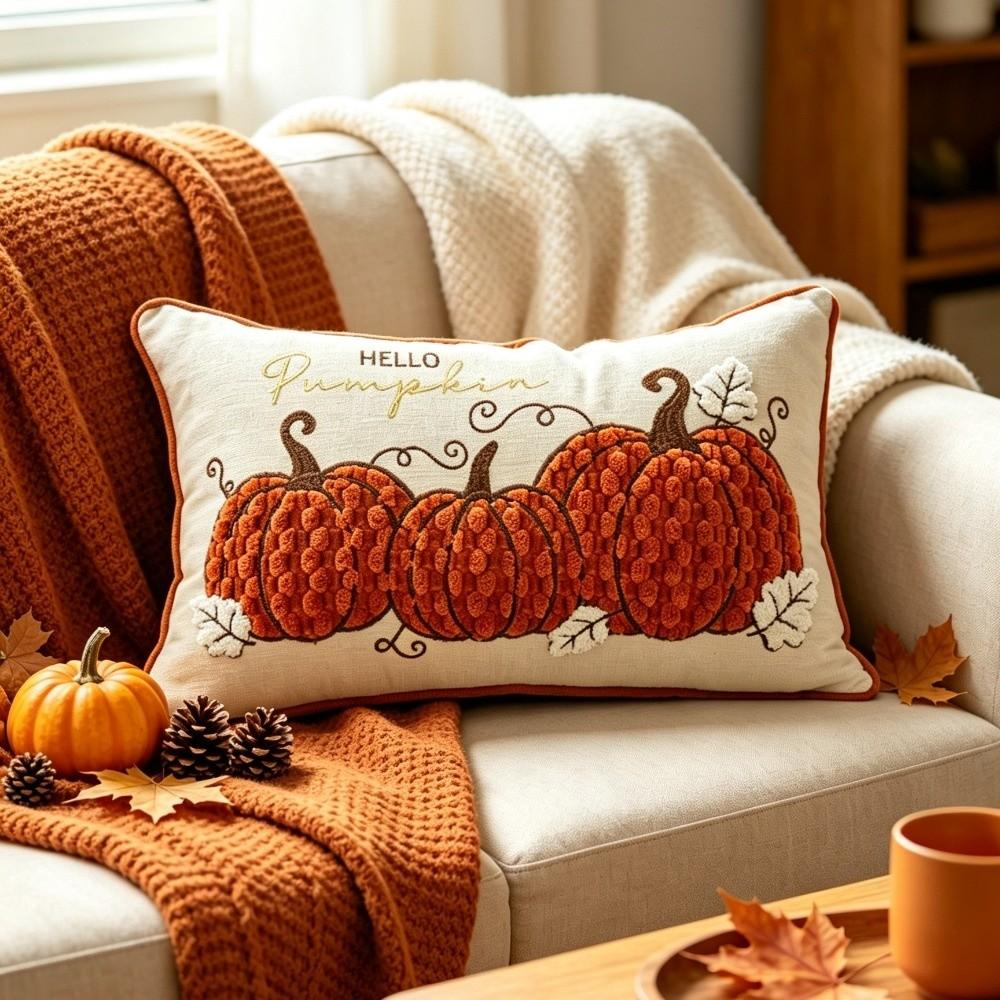 Chenille Throw Pillow Covers Maple Leaves Halloween Pillowcase Pillow Protectors Seasonal Decor