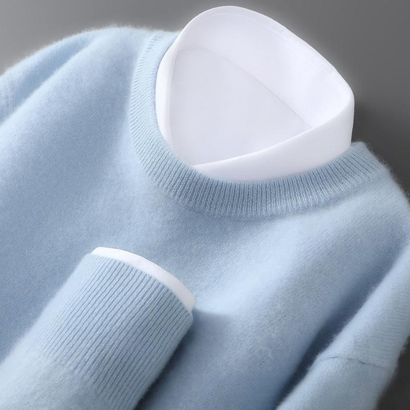 Men s Autumn & Winter 100% Wool Loose Pullover Sweater, Plus Size Knit Round Neck Cashmere Base Layer L