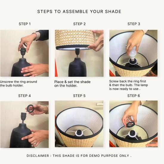 Table Lamp for Bedroom, Living Room Wooden Base Bedside Night Lamp E27 Holder Easy Assembly, Rattan Fabric Shade Gift 35.56 Cm