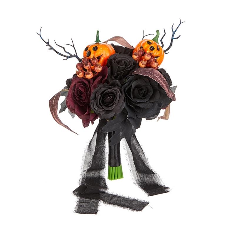 Bridal Bouquets Black Wedding Bouquets with Ribbon for Bridal, Bridesmaids, Anniversary, Wedding, Photography Props