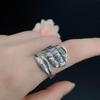 Retro Sterling Silver Women's Peony & Lotus Enamel Open Ring - Ethnic Style Jewelry
