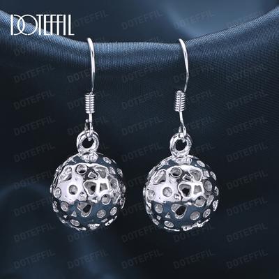 925 Sterling Zilver Mooie Patroonbal Hanger Piercing Oorbellen Mode Bruiloft Sieraden