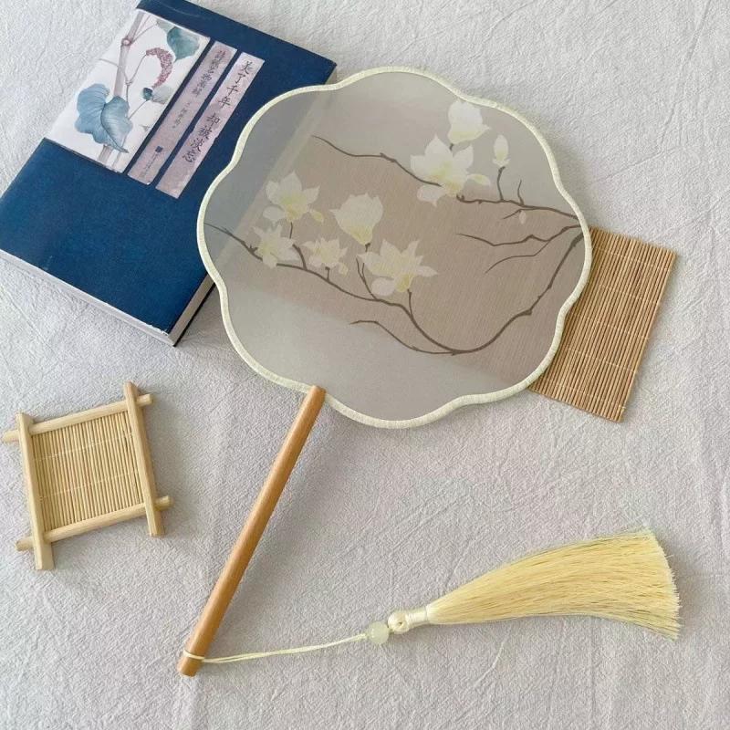 New Style Ancient-Style Semi-Transparent Round Fan for Dance, Hanfu Traditional Round Fan, Retro Classical Dance Chinese-Style Fan