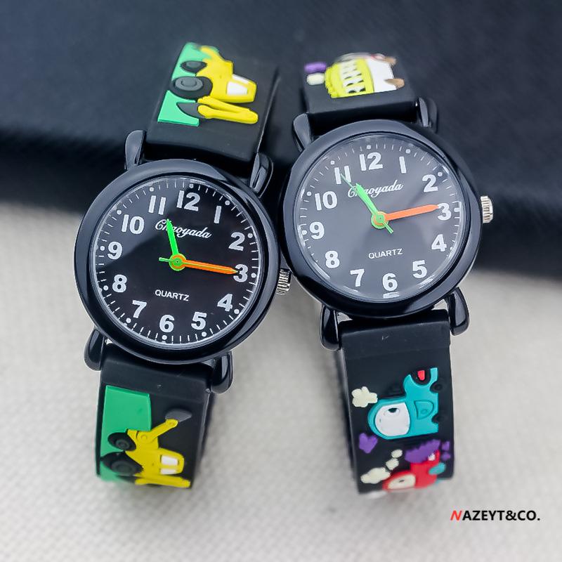 Dziecięcy Kreskówkowy Zegarek Kwarcowy 3D - Motywy: Piłka nożna, Samolot, Koparka, Dinozaur