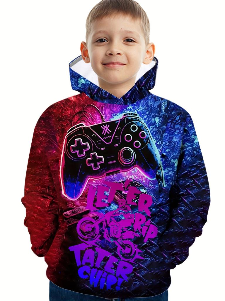 Fajne Gamepady Chłopięce Casual Długie Rękawy Bluzy Chłopięce Bluzy Jesień Wiosna Bluzy Z Kapturem Topy Outdoor Kolorowe Dziecięce Ubrania