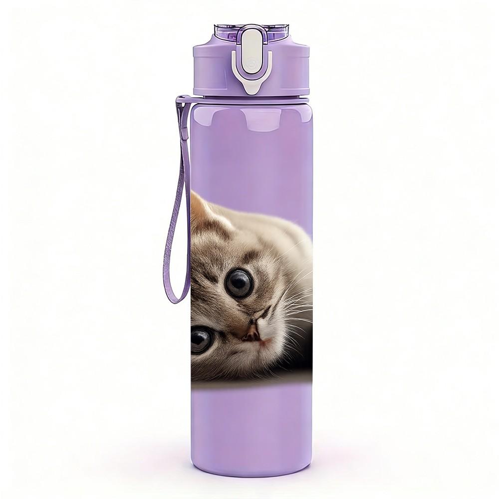 1PC Tiny Kitten Lying Pose 750ml Color Plastic Sports Water Bottle Leakproof Flip Straw Lid Suitable for Sports Office Home Use