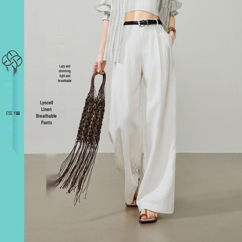 ESE-Y Women s Lyocell Linen Blend Wide-Leg Pants 27 естественный