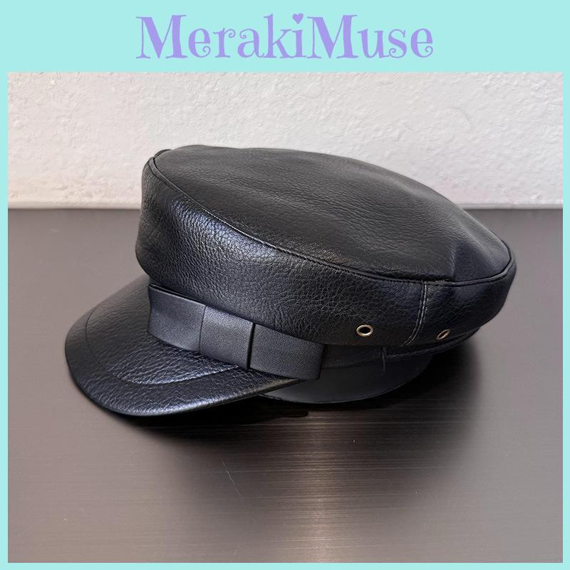 Color Solid Face Slimming  Navy Cap Short Visor Leather Material Supplies Women