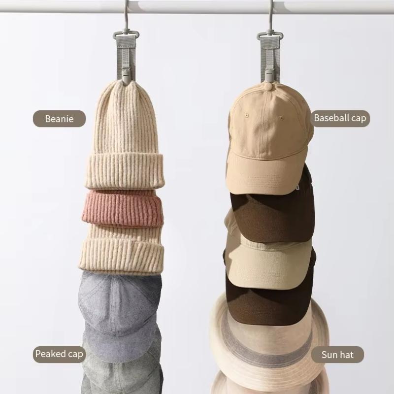 Hanging Cap Storage Organizer 10 Clips Adjustable Rope Hat Rack Holder for Wardrobe Bedroom Travel Daily Use