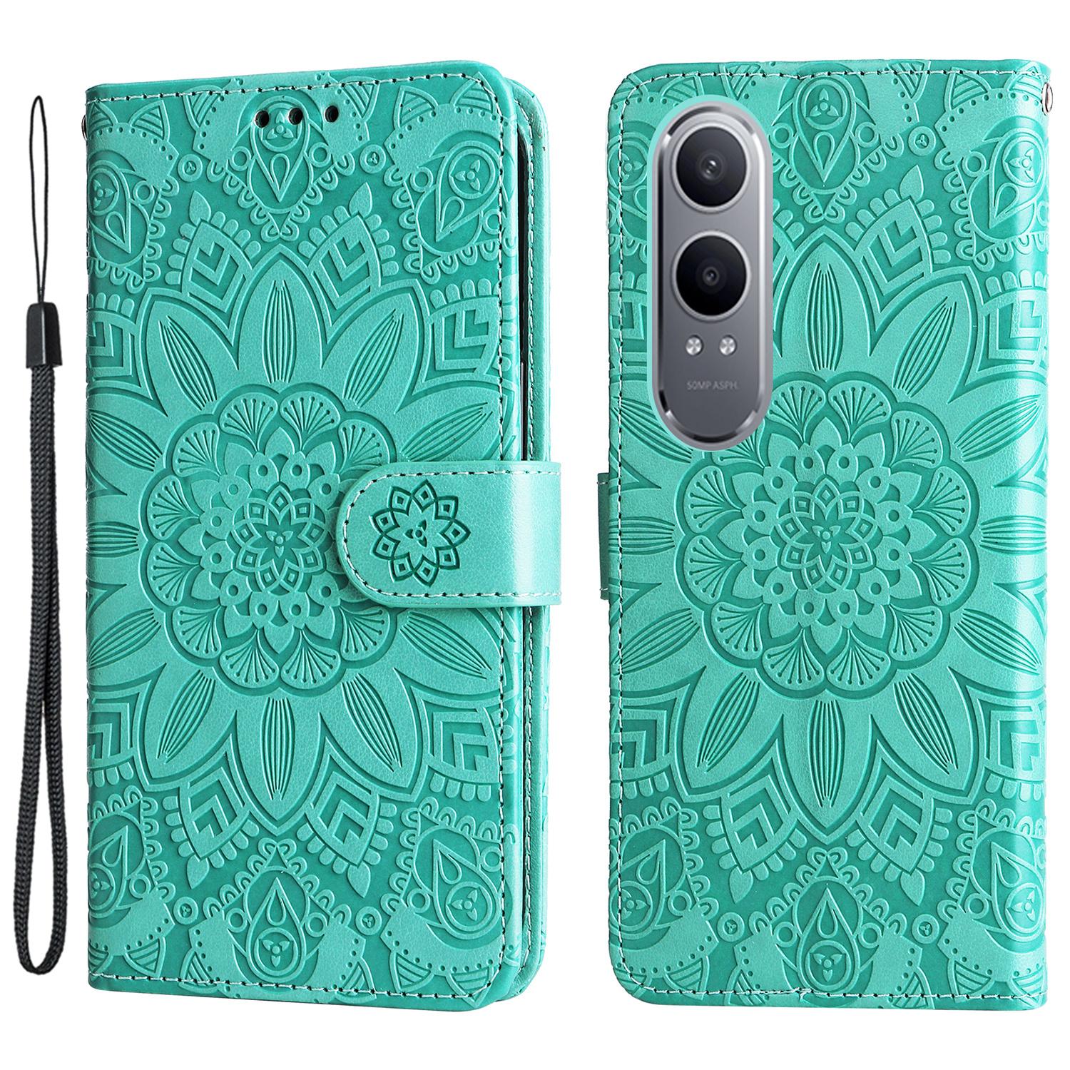 

For OnePlus Nord CE4 Lite 5G/Oppo K12x 5G (China) Case Sunflower Pattern Leather Phone Cover Green