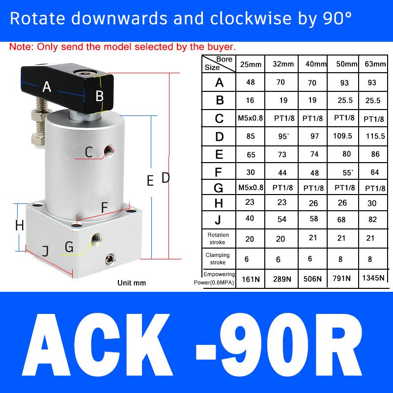 Clamping Rotary Cylinder SRC25/32/40/50/63R-L Small ACK Pneumatic Angle 90 180 Degree Downward Pressure