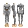 European & American Women's Spring/Autumn Half-High Collar Zipper Cropped Top with Long Sleeve & High-Waisted Pants Two-Piece Set