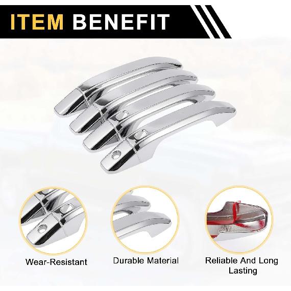 4pcs Exterior Door Handle Cover Car Door Handle Protector for Chevrolet Silverado 1500 2014-2024 Car Door Handle Protector with 2 Keypad ABS Chrome