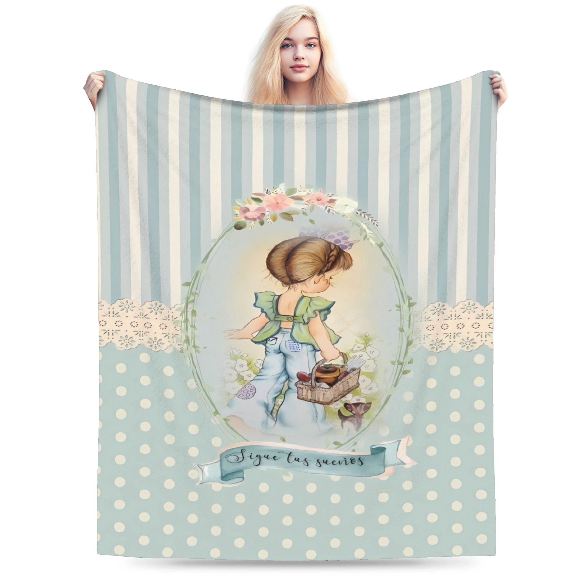 Soft BlanketsGirls Boys Travel Girl Sarah Kay with Flower Throw Blanket Flannel Bedspread For Bedroom Funny Sofa Bed Cover 75x90cm