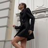 European, American Autumn and Winter Niche Design Sense Black V-neck Long-sleeved Waist Short Dress Women's Commuter Temperament Suit Skirt