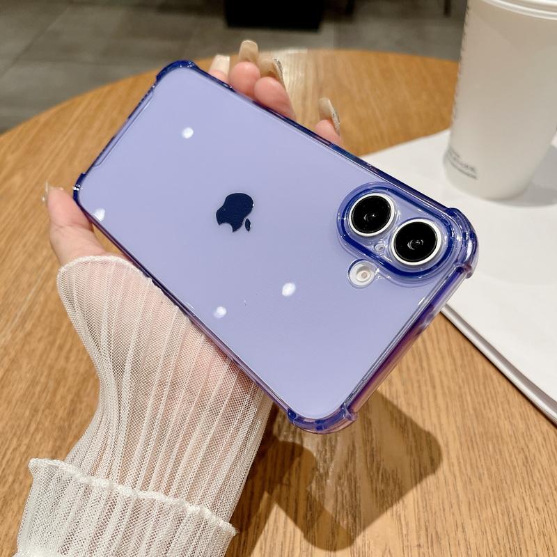 

Простой цветной прозрачный чехол для телефона TPU для iPhone 16 Pro Max 15 Pro 14 Plus 13 12 11 тонкий мягкий ударопрочный прозрачный чехол для задней крышки iPhone 16 Plus фиолетовый