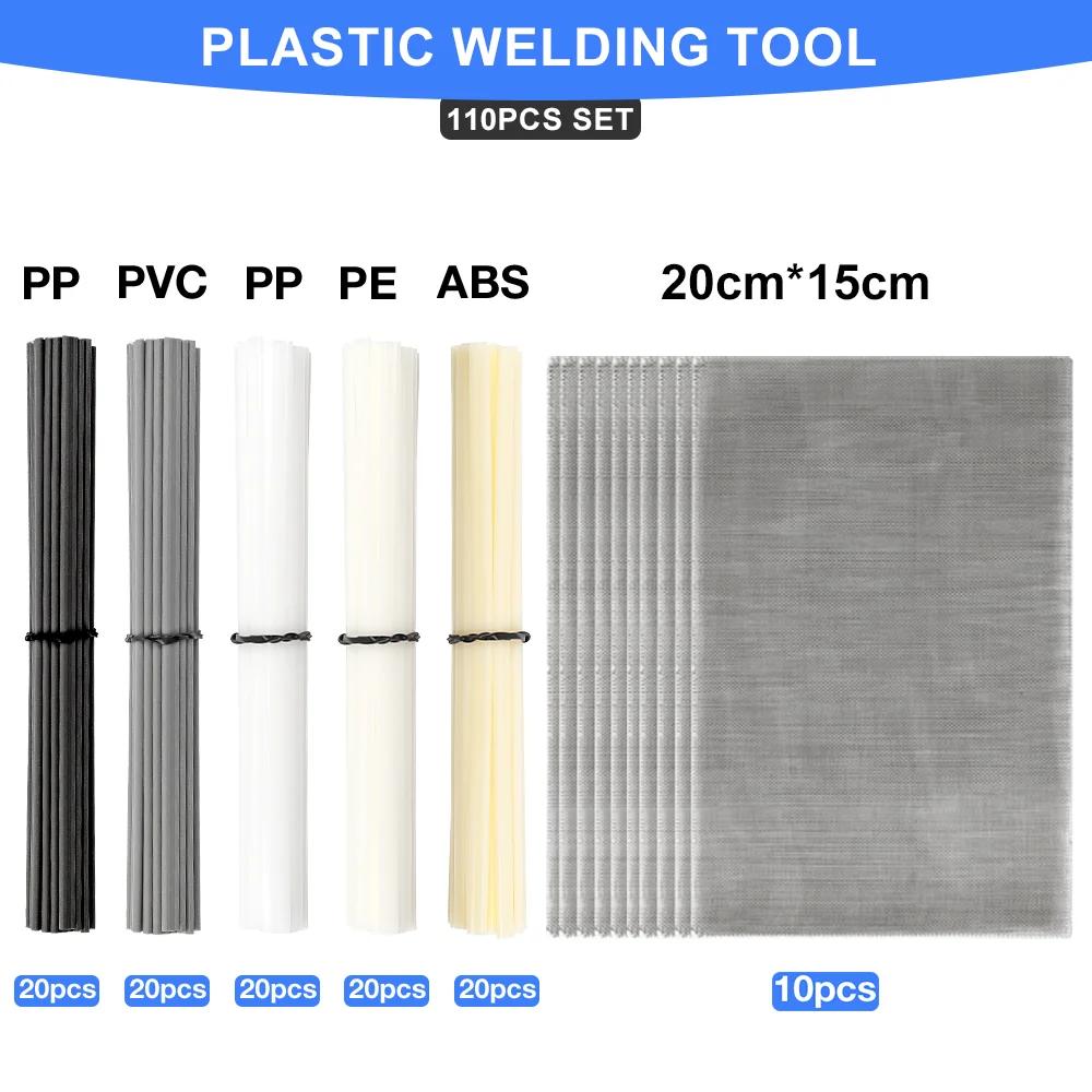 55/110 ks Svařovací sada plastů, Svařovací tyče z plastu ABS PP PVC PE, Svařovací opravná síť z nerezové oceli 304, Nástroj na opravu nárazníku auta