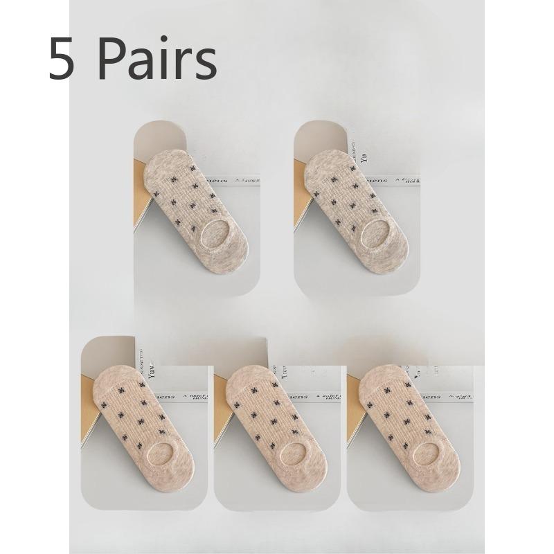 5 Pairs of  Women's Summer Thin Bow Mesh with A Shallow Mouth and Invisible Breathable Boat Socks