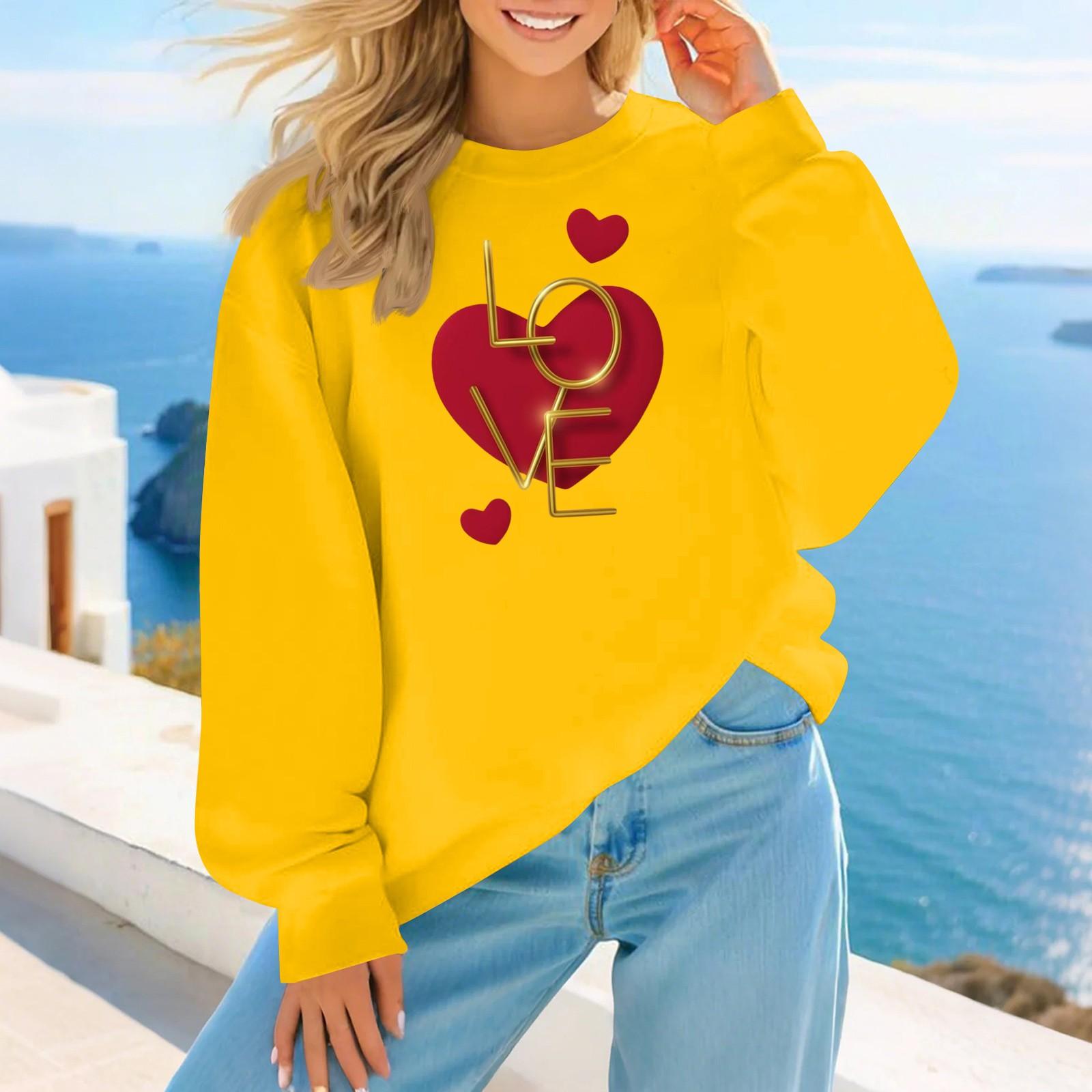 

Жіночий модний повсякденний різдвяний принт, осінньо-зимовий вільний світшот з круглим вирізом XL жовтий