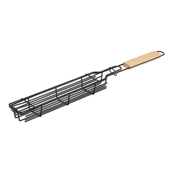 Barbecue Grill Baskets for Meat Vegetables Lockable Grille Rolling BBQ Cage with Wooden Handle Barbecue Net Rack for Shrimp Fish Veggies