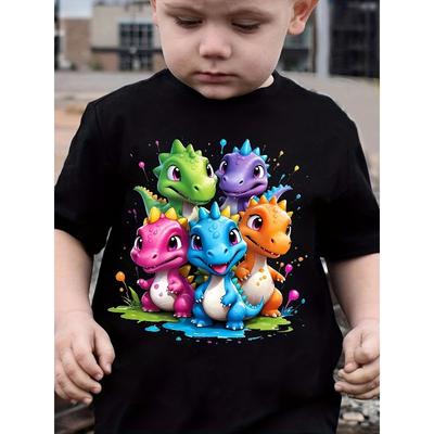 Taglie Europee T-shirt Casual Estiva da Ragazzo con Stampa Cartone Animato di Dinosauro Carino - Maglietta Arancione Vivace a Maniche Corte, Tessuto Leggero e Traspirante,