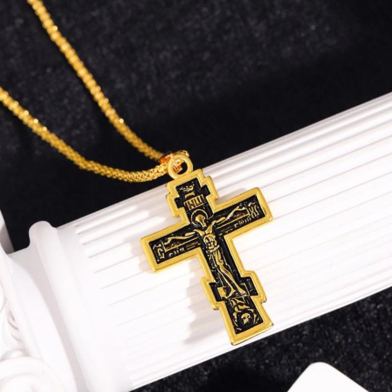 Jesus Cross Necklace Crucifix Eastern Orthodox Prayer Big Pendant For Men Women Jewelry Accessories Gifts