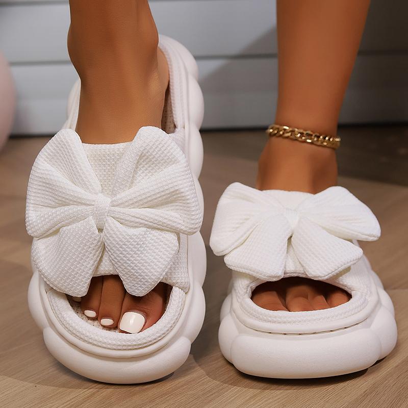 

Fashion Fashion White Bowknot Home Slippers for Women Open Toe Thick Soft Sole Platform Shoes Woman Comfort Indoor House Linen Slippers 36-37 белый