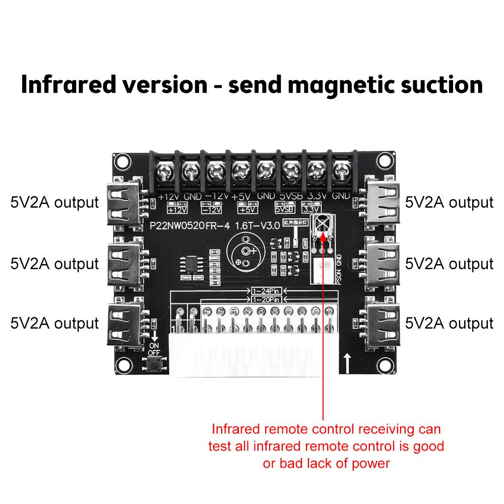 24 Pins ATX Power Supply Breakout Board and Acrylic Case Kit Module Adapter Power Connector Support 12V -12V 5V 5VSB 3.3V