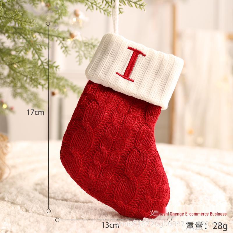 26-Letter Knitted Red Christmas Stockings - Festive Holiday Hanging Decorations