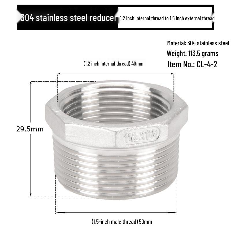 Reductor Buching din Oțel Inoxidabil 304: Reductor de 1,5", 1,2", 1" la 3 minute, 2 minute, 1 minut cu filet exterior și interior