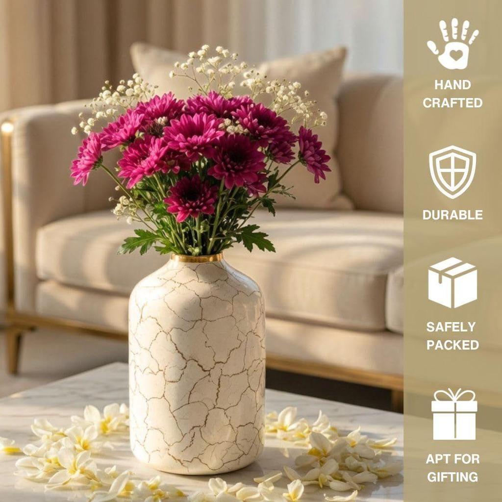 White Metal Vase for Home & Office Decor | flower Vase for Living Room, Dining Table & Corner Decor | Elegant Home Decoration Item