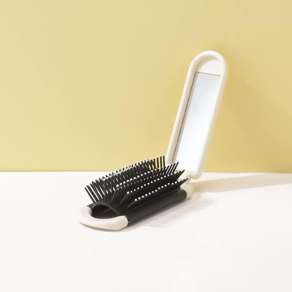 Portable Multi-color Folding Cushion Comb & Mirror for Travel Hair Styling and Makeup Touch-ups