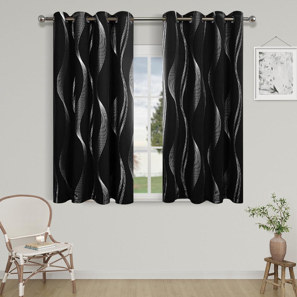 1Pc High Precision Silver Embossed Wave Pattern Blackout Curtain, Window Curtains For Living Room Bedroom Kitchen Home Decor