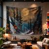 Moonlit Forest with Wildflowers Painting Digital Printing Polyester Wall Tapestry Suitable for Use In Living Offices Bars Party