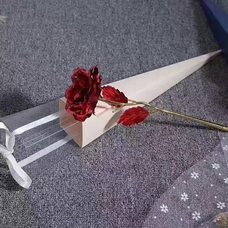1Pcs Pop Valentine's Day Gifts Gold Foil Rose Flower Handcrafted Handmade Dipped Long Stem Artificial Flower Drop Shipping