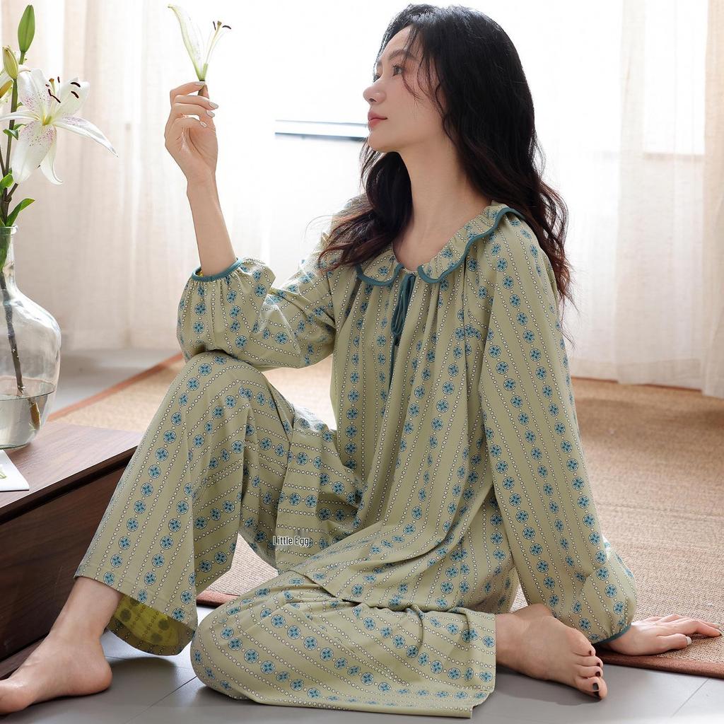 2025 Women's Lycra Cotton Pajama Set - Long Sleeve & Pants for Spring/Autumn, Wearable Outside & Cozy for Home