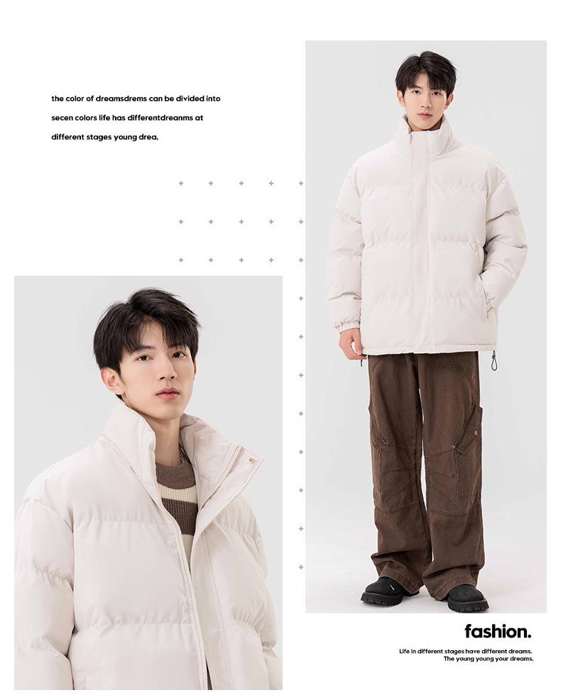 2026 Winter Stand-Up Collar Cotton-Padded Jacket: Trendy Men's Outdoor Loose Warm Coat