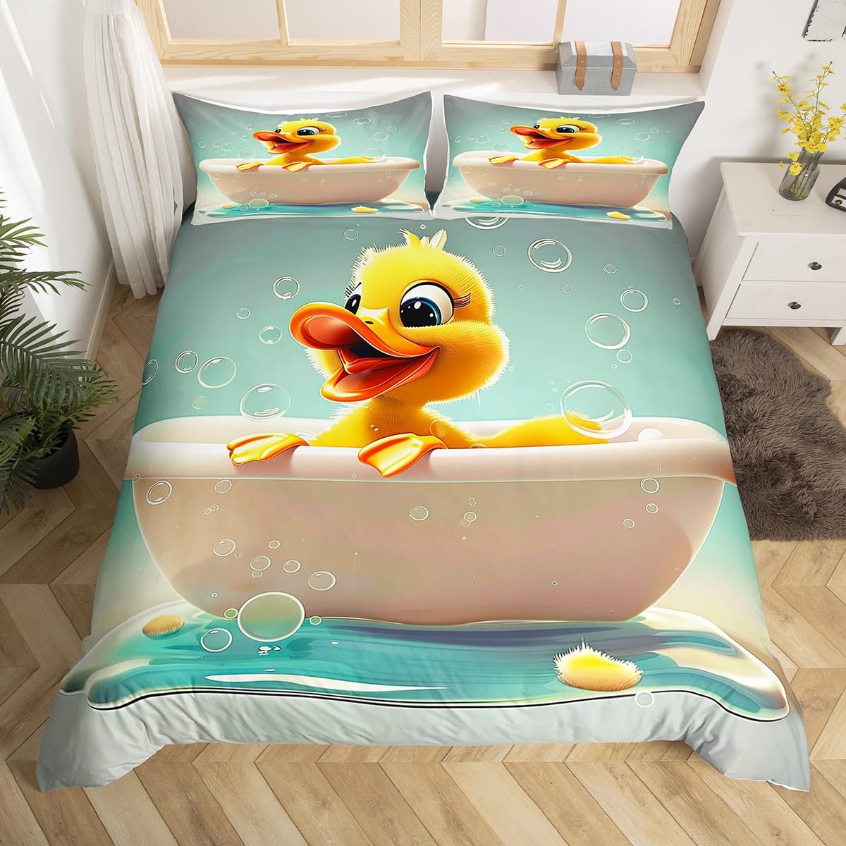Eend Dekbedovertrek Set Dierlijke Dekbedovertrekken Voor Kinderen Jongens Slaapkamer Decor Natuurlijk Thema Dekbedovertrek Met 1 Dekbedovertrek En 2 Kussenslopen EU Single(135*200cm)3pcs