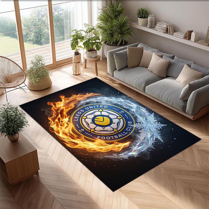Tappeto in Velluto di Cristallo con Stampa del Leeds United Football, Comodo Assorbente d'Acqua Antiscivolo Tappeto per Pavimenti Interni