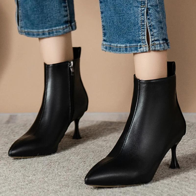 

Короткие ботинки, темперамент, высокие каблуки, женские с острым носком, тонкий каблук, весенне-осенние ботильоны на небольшом каблуке 35 чёрный