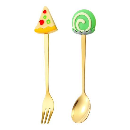 Stainless Steel Spoon And Fork Set Creative Round Head Spoon Cartoon Dessert Utensils Dishwasher Safe Cutlery for Gifts And Parties