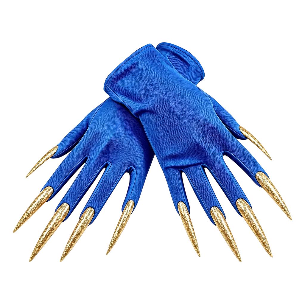 Dark Gloves with Long Nails for Halloween Witch Party, Short Stretch Fit