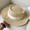 Old Money Wind Hollow Woven Flat Top Straw Hat Women's Summer Seaside Vacation Wind French Retro Top Hat Sunscreen Visor Hat